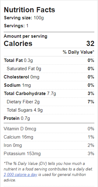 nutrition facts fresa strawberry