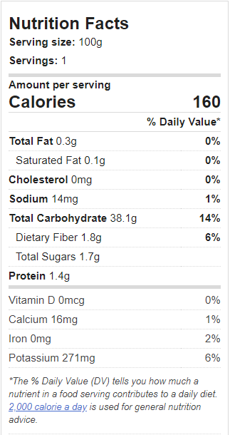 nutrition facts yuca cassava